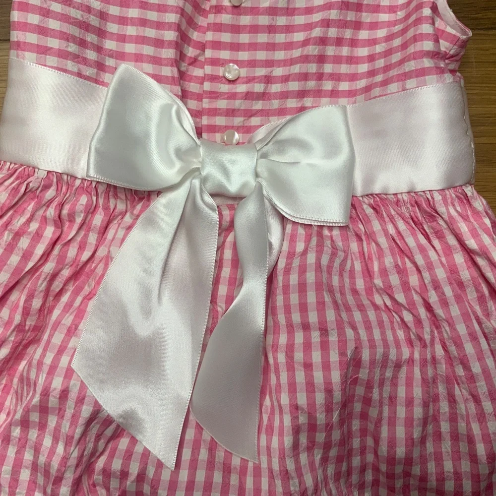 Janie and Jack Pink Gingham Dress With Bow Size 6